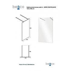 Besco Walk-in sprchový kout AVEO DUE BLACK 195 cm Čiré bezpečnostní sklo - 8 mm Černá 130 cm Bez pevné stěny