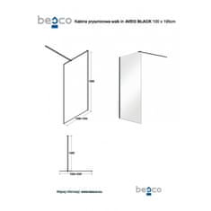 Besco Walk-in sprchový kout AVEO BLACK 195 cm Čiré bezpečnostní sklo - 8 mm Černá 100 cm Bez pevné stěny