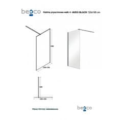 Besco Walk-in sprchový kout AVEO BLACK 195 cm Čiré bezpečnostní sklo - 8 mm Černá 120 cm Bez pevné stěny