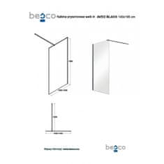 Besco Walk-in sprchový kout AVEO BLACK 195 cm Čiré bezpečnostní sklo - 8 mm Černá 140 cm Bez pevné stěny