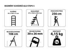 SIXTOL Schůdky - štafle hliníkové skládací, výška 106 cm, 5 stupňů - ALU STEPS 5