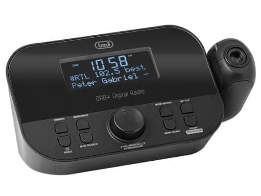  pěkný radiobudík trevi RC 85D8 DAB sleep snooze budík buzení alarmem nebo rádiem fm dab dab plus tuner 20 předvoleb napájení z elektrické sítě podsvícený displej 