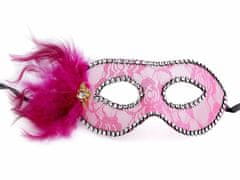 Kraftika 1ks růžová karnevalová maska - škraboška krajka s peřím