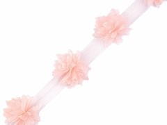 Kraftika 9m pudrová prýmek květ na tylu šíře 60mm, oděvní prýmky