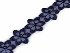 Kraftika 1m 3 modrá temná prýmek květ s perlou na monofilu šíře