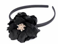 Kraftika 1ks černá saténová čelenka s květem, čelenky zdobené