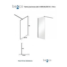 Besco Walk-in sprchový kout AVEO BLACK 195 cm Čiré bezpečnostní sklo - 8 mm Černá 90 cm Bez pevné stěny