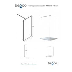 Besco Walk-in sprchový kout AVEO 195 cm Chrom/Leštěný hliník (ALU) Čiré bezpečnostní sklo - 8 mm 120 cm Bez pevné stěny