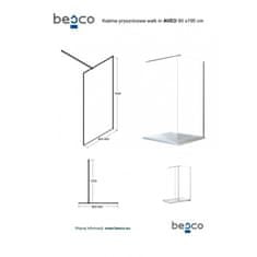 Besco Walk-in sprchový kout AVEO 195 cm Chrom/Leštěný hliník (ALU) Čiré bezpečnostní sklo - 8 mm 90 cm Bez pevné stěny