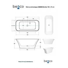 Besco Volně stojící vana ASSOS S-LINE Glam - stříbrná 160 × 70 cm
