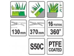 YATO Nůžky na trávu 370 mm 16 pozic (360°)