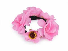 Kraftika 1ks růžová gumička do vlasů s květy
