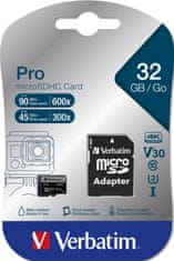 Verbatim Pro MicroSDHC 32GB (Class 10) + SD adaptér (47041)