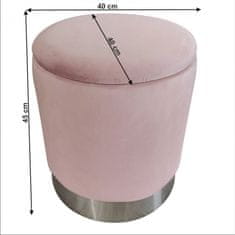 ATAN Taburet s úložným prostorem DARON - růžová Velvet látka / stříbrná chrom
