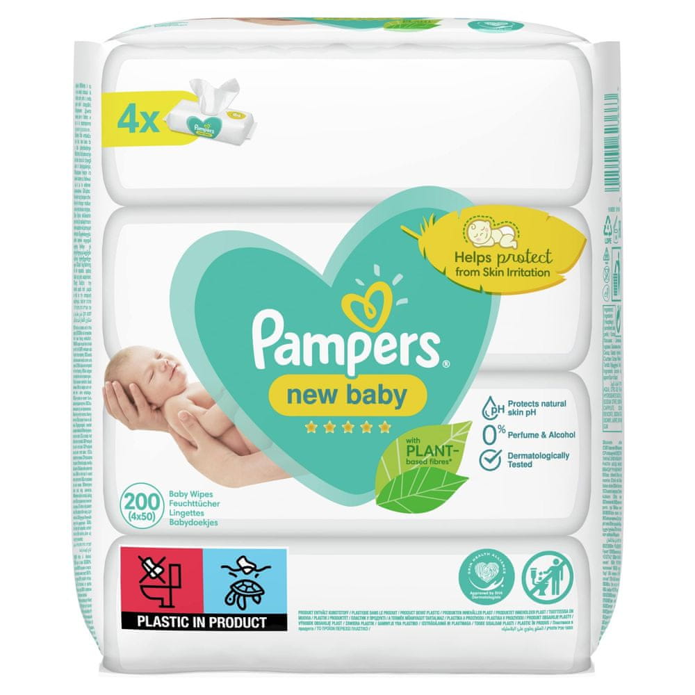 Pampers New Baby Dětské Čisticí Ubrousky 4 Balení = 200 Čisticích ubrousků