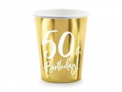 Párty kelímky 50 LET - narozeniny - Happy birthday - zlaté - 220 ml - 6 ks