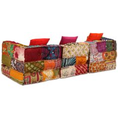 Greatstore 3místný modulární pouf patchwork textil