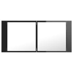 Greatstore LED koupelnová skříňka se zrcadlem lesklá černá 100x12x45 cm