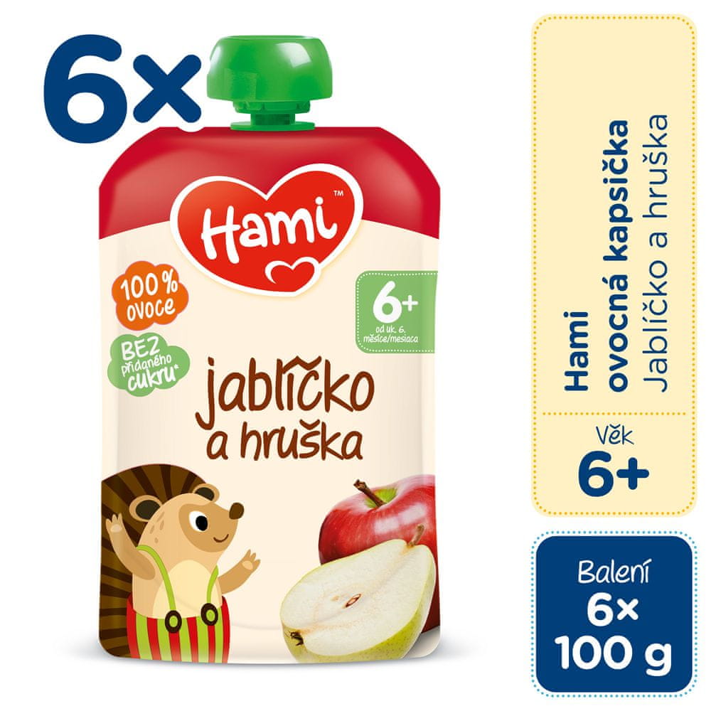 Hami ovocná kapsička Jablíčko a hruška 6x 100g