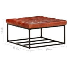 Greatstore Taburet tmavě hnědý 80 x 80 x 43 cm pravá kůže