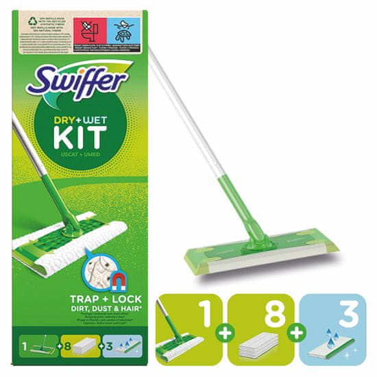 Swiffer Swiffer Sweeper startovací sada s 1 násadou, 8 prachovkami a 3 čisticími ubrousky - rozbaleno