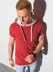 OMBRE Ombre Pánské tričko s kapucí S1376 - červená šedá - L