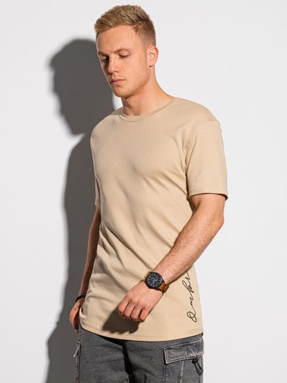 OMBRE Ombre Pánské tričko s potiskem S1387 - béžová - L