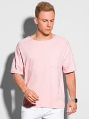 OMBRE Ombre Pánské tričko bez potisku S1386 - světle růžová - L