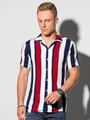 OMBRE Ombre Pánská košile s krátkým rukávem K575 - bílá/námořnická modrá - XXL