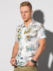 OMBRE Ombre Pánská košile s krátkým rukávem K580 - bílá/zelená - L