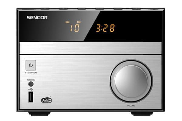  moderní mikrosystém sencor smc-4600dbr  dab fm dab plus tuner bluetooth aux in usb port cd mechanika led displej 40 předvoleb externí reproduktory 30 w výkon 