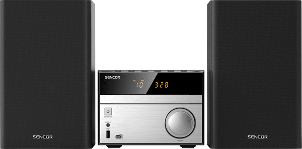 moderní mikrosystém sencor smc-4600dbr  dab fm dab plus tuner bluetooth aux in usb port cd mechanika led displej 40 předvoleb externí reproduktory 30 w výkon