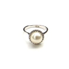 Pattic Prsten z bílého zlata s perlou a zirkony 3,65g BV500401W-54