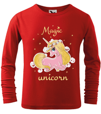 Hobbytriko Tričko s jednorožcem - Magic unicorn (dlouhý rukáv) Barva: Malinová (63), Velikost: 8 let / 134 cm, Délka rukávu: Dlouhý rukáv