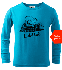 Hobbytriko Dětské tričko s vlakem a jménem - Parní lokomotiva (dlouhý rukáv) Barva: Limetková (62), Velikost: 4 roky / 110 cm, Délka rukávu: Dlouhý rukáv