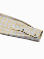 OMBRE Pánská kostkovaná košile s dlouhým rukávem K509 - žlutá - M