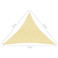 Greatstore Plachta proti slunci z HDPE trojúhelníková 3,6x3,6x3,6 m béžová
