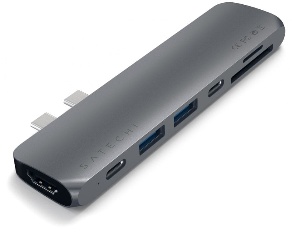 Satechi Aluminium Type-C PRO Hub (HDMI 4K,PassThroughCharging,2× USB3.0,2×SD,ThunderBolt 3) ST-CMBPM, šedá - rozbaleno