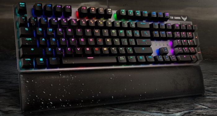 Herní mechanická klávesnice sus TUF GAMING K7 rychlá odezva podsvícení makra rgb US layout opticko mechanické spínače IP56