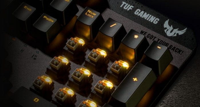 Herní mechanická klávesnice sus TUF GAMING K7 rychlá odezva podsvícení makra rgb US layout opticko mechanické spínače IP56