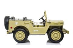 Beneo Elektrické autíčko USA ARMY 4X4, žlté, Třímístné, MP3 Přehrávač se vstupem USB / SD, Odpružené