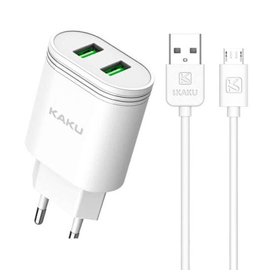 Kaku Charger síťová nabíječka 2x USB 12W 2.4A + Micro USB kabel 1m, bíla