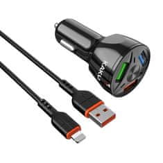 Kaku Car Charger autonabíječka 3xUSB QC 4.8A 20W + Lightning kabel, černá