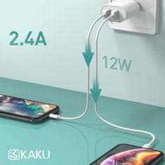 Kaku Charger síťová nabíječka 2x USB 12W 2.4A + Micro USB kabel 1m, bíla