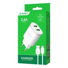 Kaku Charger síťová nabíječka 2x USB 12W 2.4A + Lightning kabel 1m, bíla