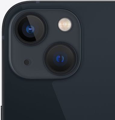 Apple iPhone 13 mini, duální širokoúhlý ultraširokoúhlý fotoaparát vylepšený noční režim optická stabilizace obrazu Smart HDR