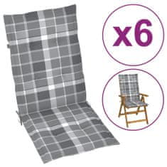 Greatstore Podušky na zahradní židle 6 ks šedé kárované 120 x 50 x 4 cm