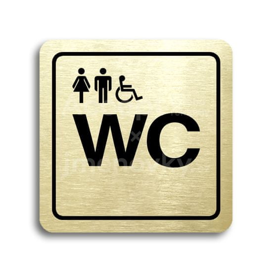 ACCEPT Piktogram WC ženy, muži, invalidé - zlatá tabulka - černý tisk