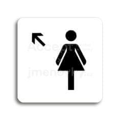 ACCEPT Piktogram WC ženy vlevo nahoru - bílá tabulka - černý tisk bez rámečku
