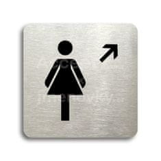 ACCEPT Piktogram WC ženy vpravo nahoru - stříbrná tabulka - černý tisk bez rámečku